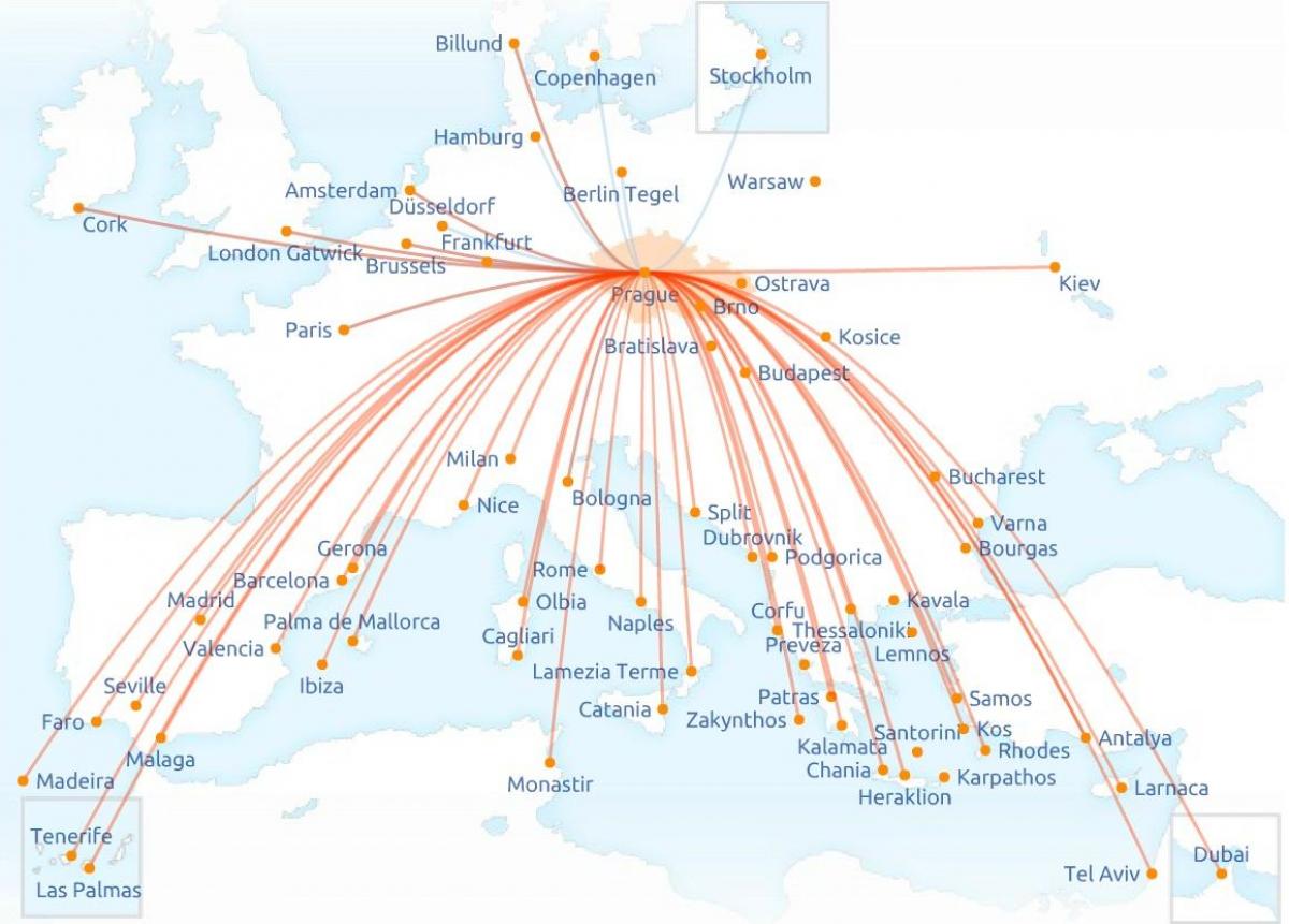 mapa da Czech airlines rota