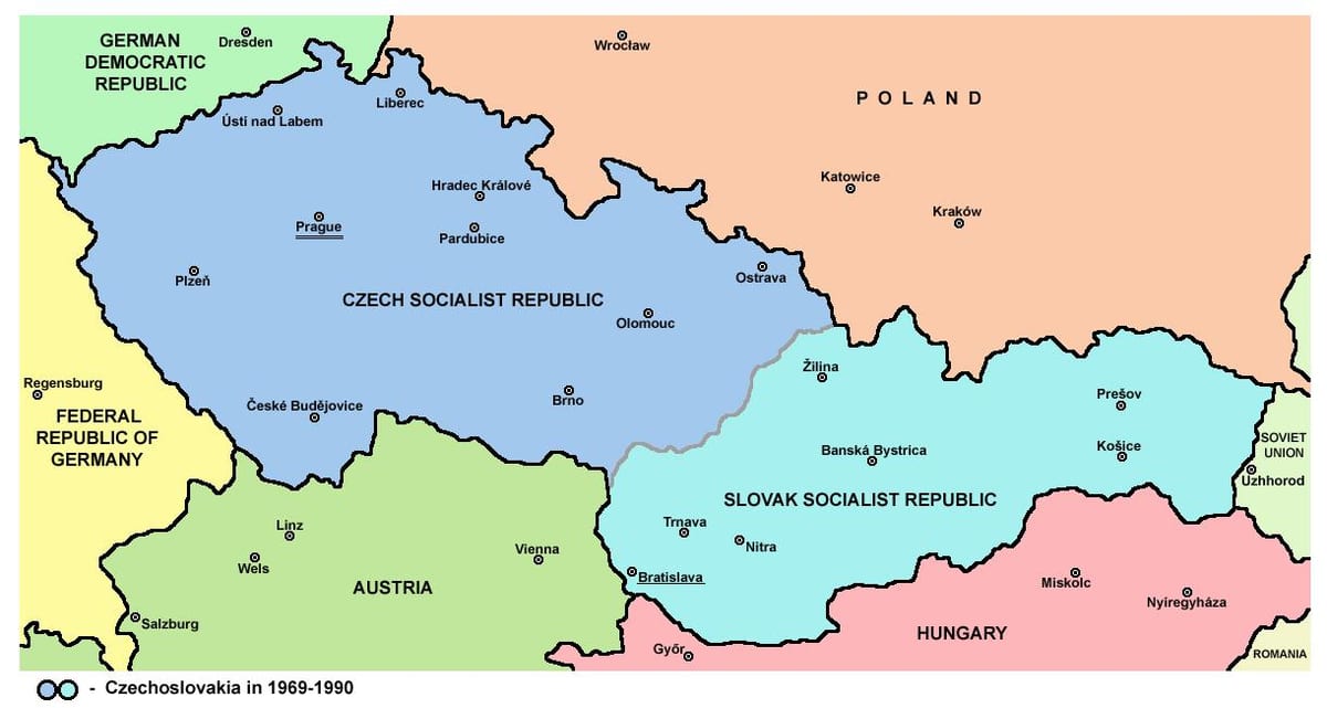 mapa da Checoslováquia