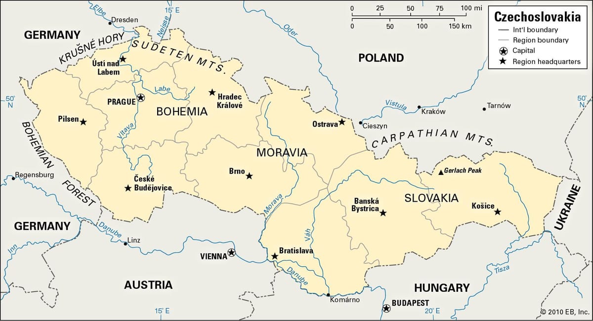 mapa da antiga Checoslováquia