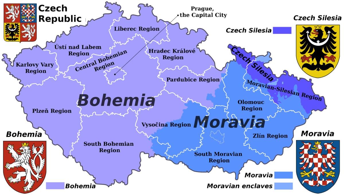 mapa de Moravia, de república checa