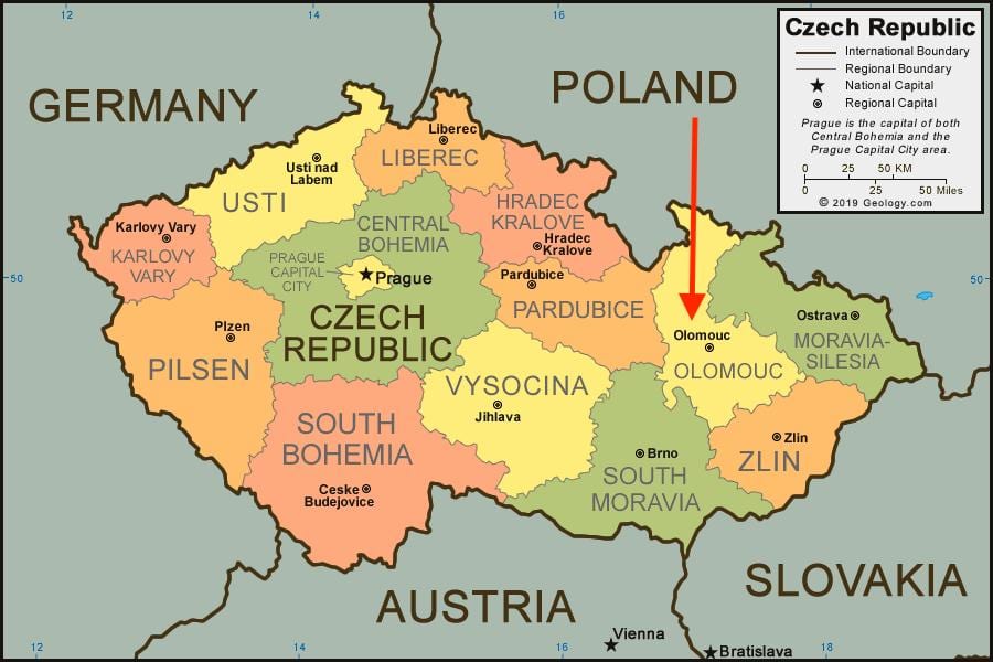 mapa de olomouc, república checa