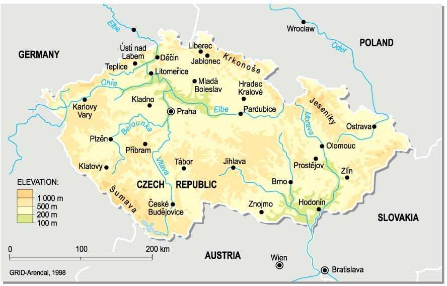 República checa mapa de elevação