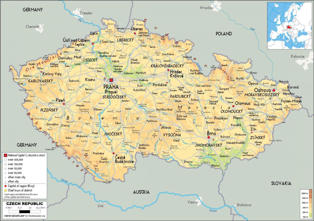 mapa da Áustria e república checa